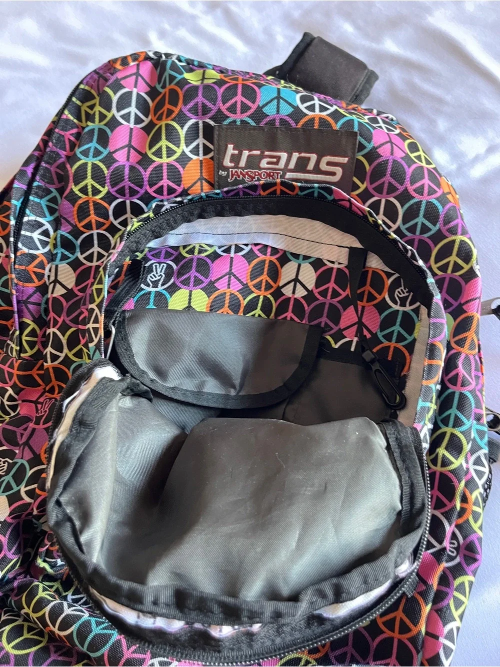 Trans by JanSport Multi-Color Peace Sign Backpack School Bag Organizer OS